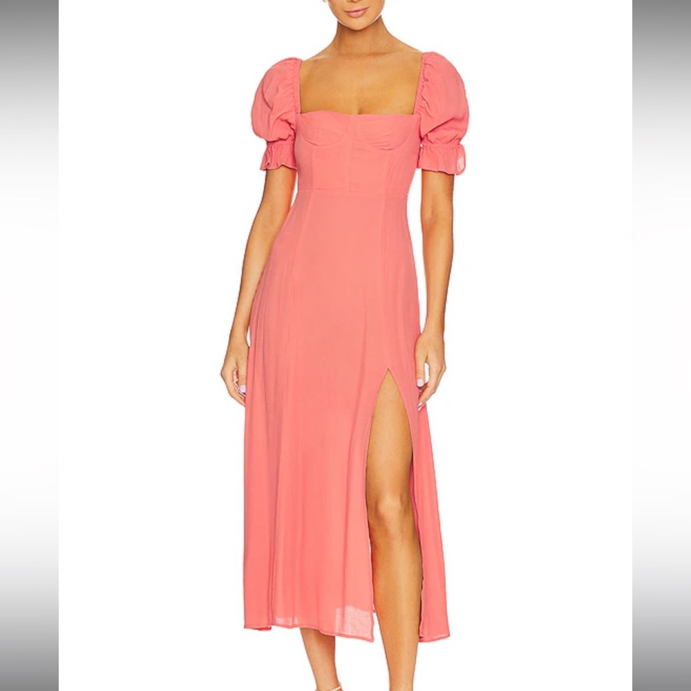 We Wore What Puff Sleeve Midi Dress in Coral